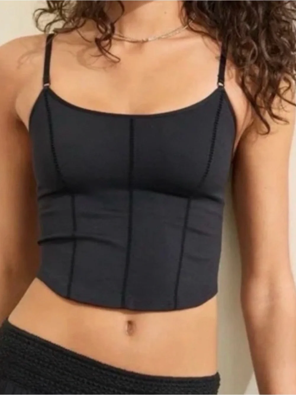 NWT aerie black cropped tank top with seam detailing